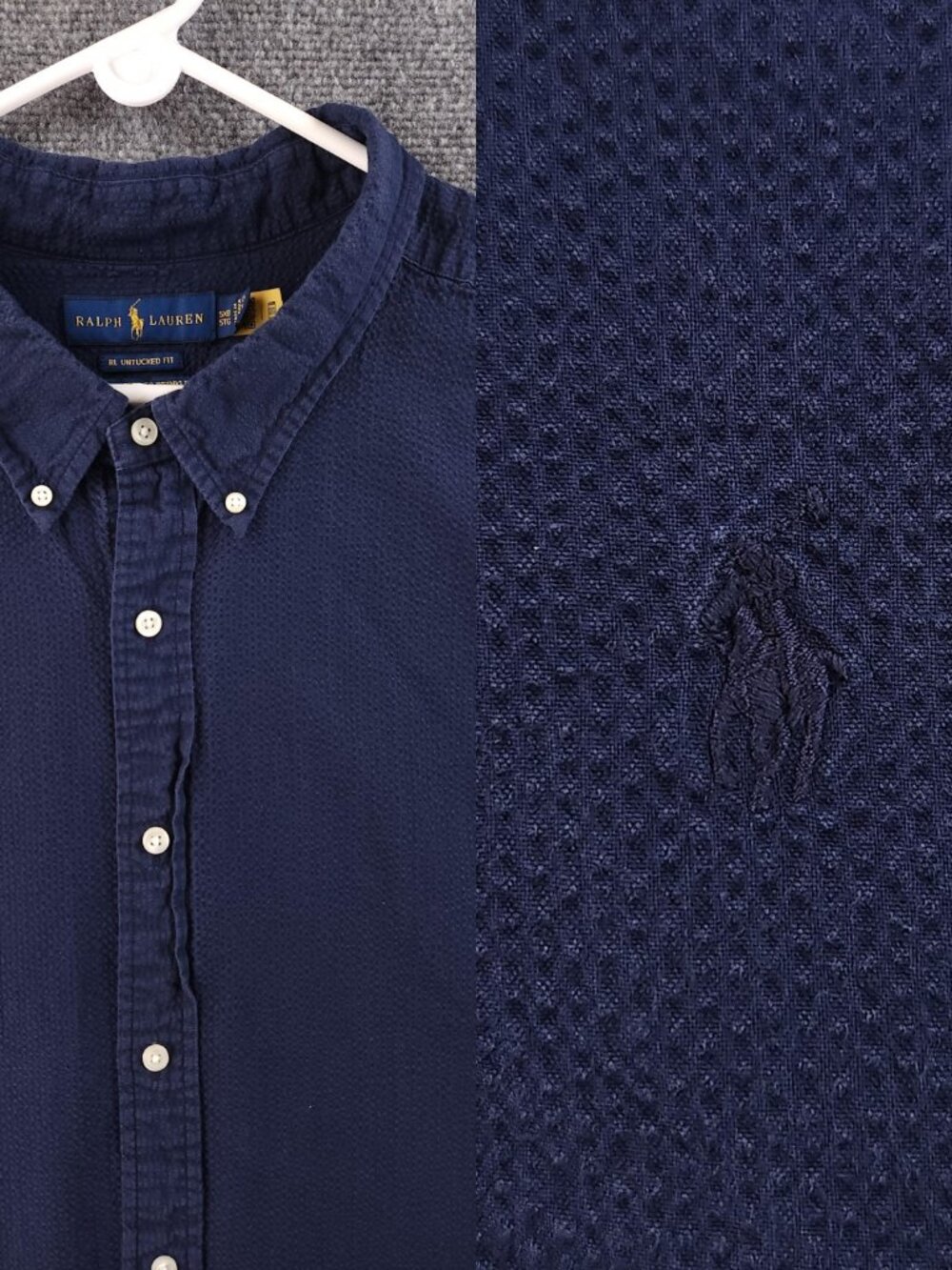 Ralph Lauren Seersucker Blue Short Sleeve Untucked Fit Guaranteed Wrinkle 5XB